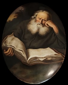 Antique Hand Painted Portrait on Porcelain "The Hermit" after Salomon Koninck