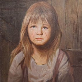 Vintage BRUNO AMADIO / GIOVANNI BRAGOLIN "Crying Girl" Oil on Canvas Painting