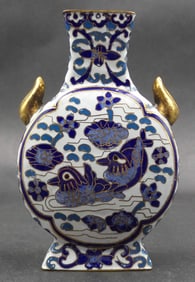 Antique Cloisonne Enamel Blue & White Vase