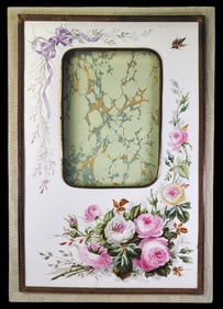 Very Rare Large Antique Victorian Hand Painted Enamel Picture Frame