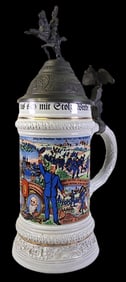 Vintage GERZ Germany Ceramic & Pewter Regimental Beer Stein