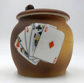 Vintage Japanese Playing Card Poker Ceramic Tobacco Jar