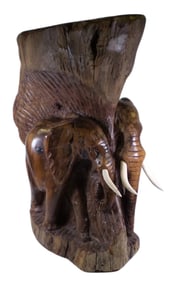 Unusually Large & Heavy Vintage Handcarved Wood Elephant Cigar Ashtray