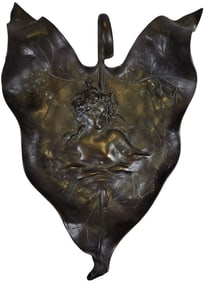 Large Antique Art Nouveau Bronze Ashtray /w Nude Female Torso