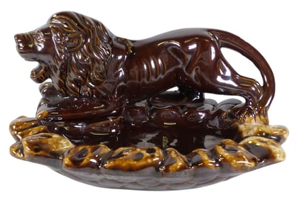 Vintage Mid-Century Modern Japanese Brown Ceramic Lion Safari Ashtray