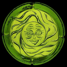 Large Vintage BLENKO Green Art Glass Face Ashtray