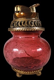 Vintage EVANS Red Cranberry Crackle Glass Table Lighter (has crack)