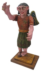 Vintage Handmade Folk Art Painted Wood Christian Angel Effigy