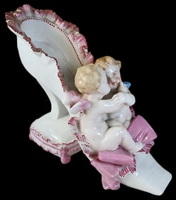 Antique MEISSEN Style Porcelain Model of a Ladies Heeled Slipper on Pillow