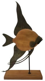 Vintage Mid-Century Modern FREDERICK COOPER Brass & Wood Angel Fish Sculpture