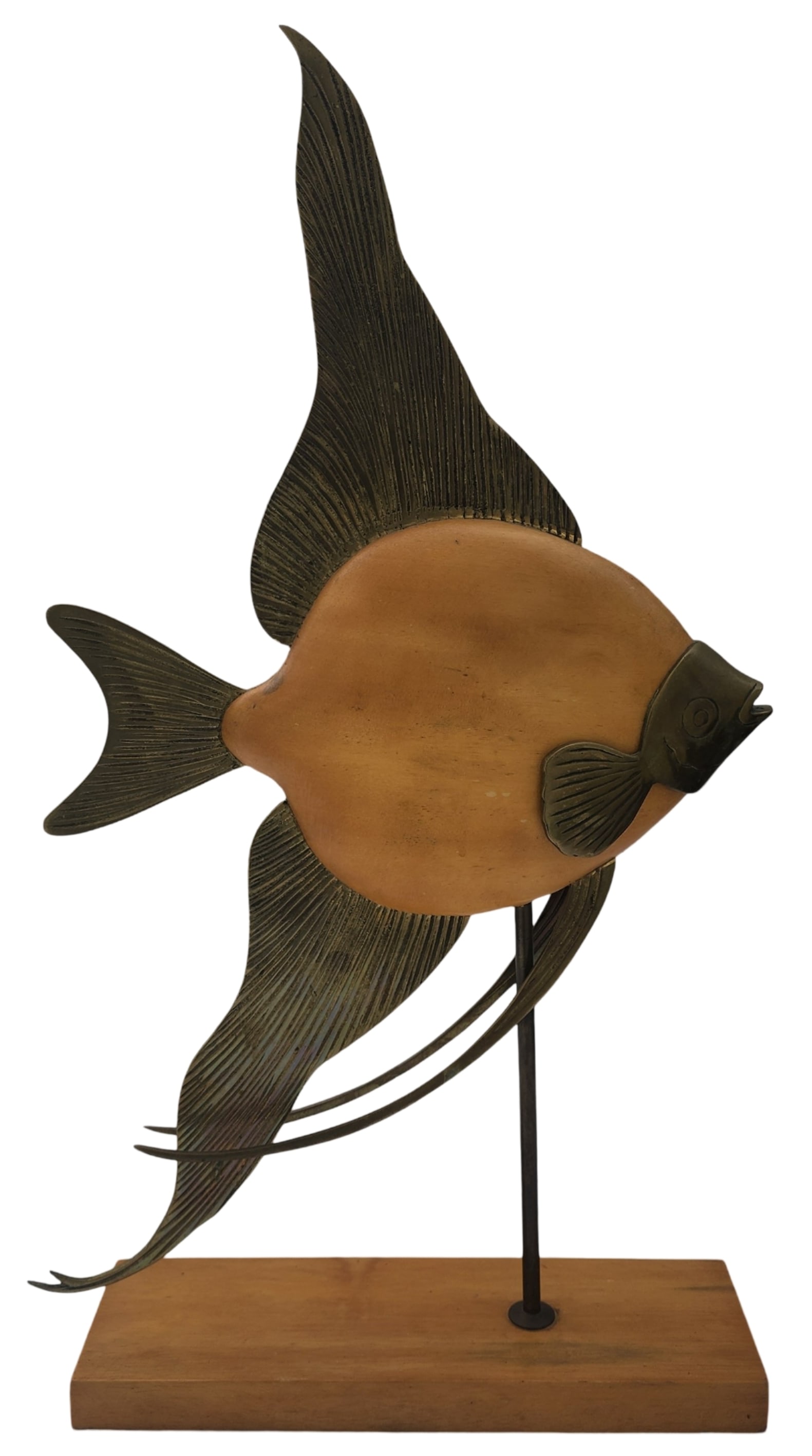 Vintage Mid-Century Modern FREDERICK COOPER Brass & Wood Angel Fish Sculpture (1 of 9)