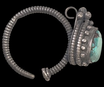 Pair of Antique ca. 1900s Tibetan 900 Silver & Turquoise Earrings