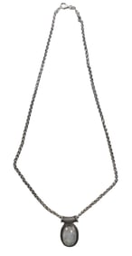 Heavy Vintage Sterling Silver Chain /w Oval Moonstone Pendant