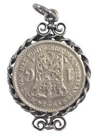 Antique Dutch 1914 Silver Coin & Silver Bezel Pendant