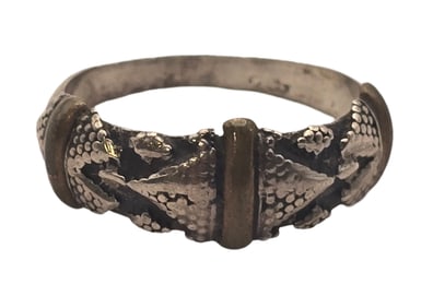 Vintage Snakeskin Sterling Silver Ring with Gold Accents