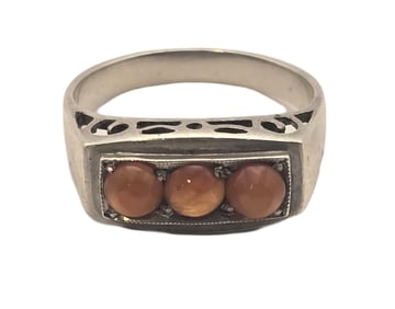 Vintage Handmade European 800 Silver & Butterscotch Amber Ring
