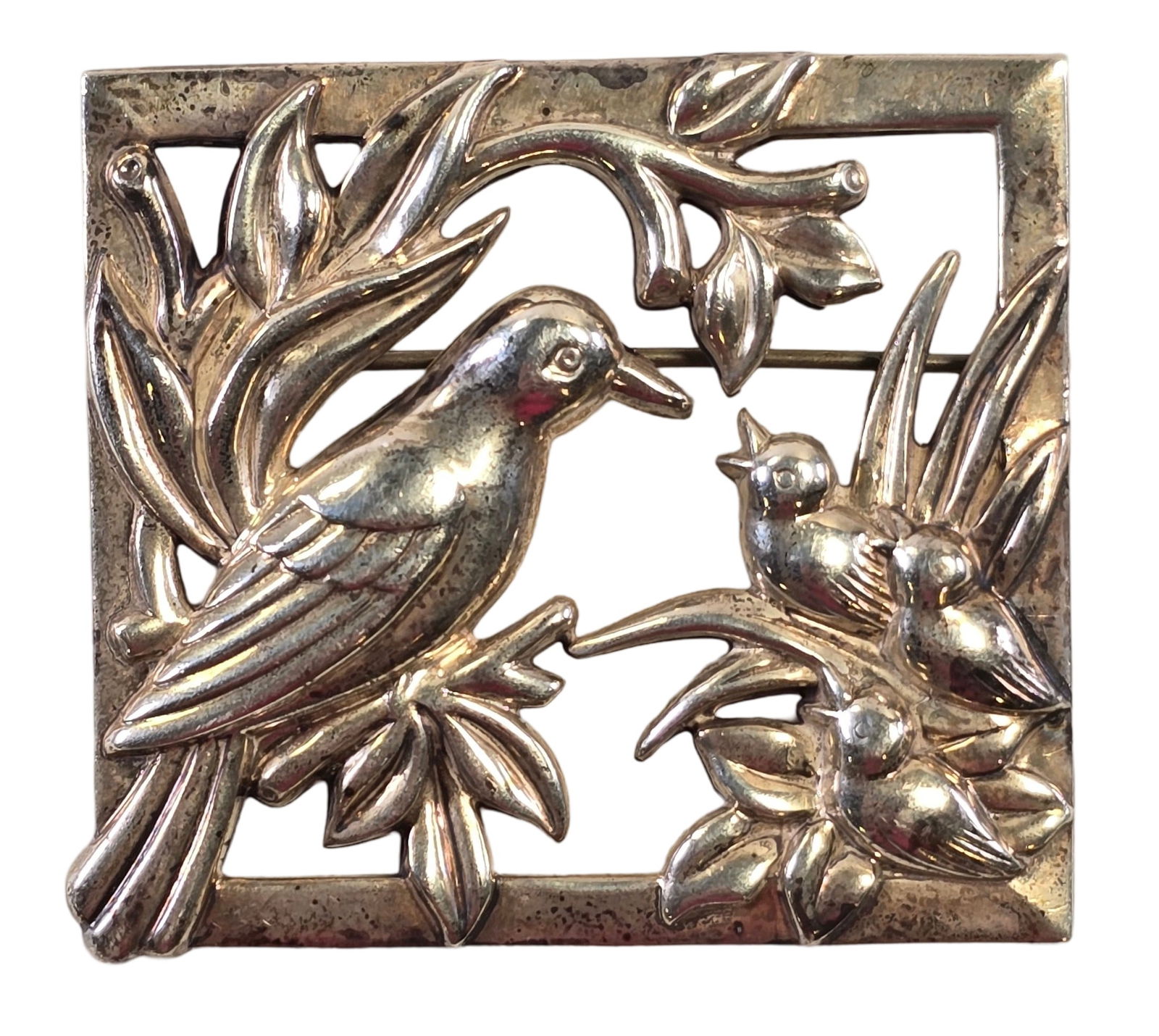 Rare Vintage 1940s CORO Sterling Silver Mother Bird & Chicks Pin / Brooch (1 of 7)