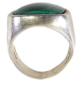 Heavy Vintage Sterling Silver & Men's Malachite Ring