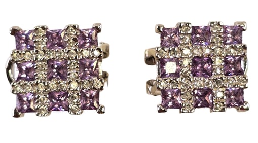 Pair of Vintage Sterling Silver & Amesthyst Clip-On Earrings