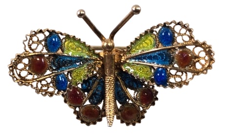 Vintage Italian 800 Silver & Colorful Enamel Filigree Butterfly Brooch