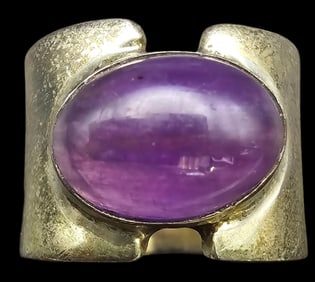 Massive Vintage Mid-Century Modern Sterling Silver & Amethyst Ring