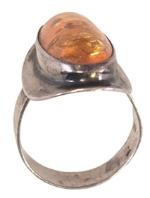Vintage Mid-Century European 800 Silver & Baltic Amber Ring