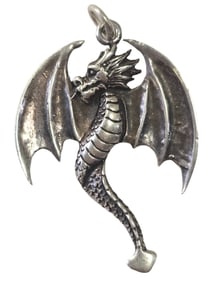 Vintage Sterling Silver Gothic Dragon Pendant Charm