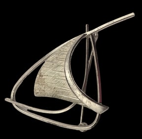 Vintage KORDES & LICHTENFELS Germany 835 Silver Pin / Brooch /w Boat Design