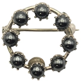 Vintage Mid-Century Modern European 835 Silver & Black Pearl/Gemstone Brooch