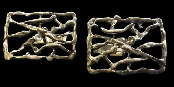 Very Unusual Mid-Century Modern Brutalist Sterling Silver Cufflinks