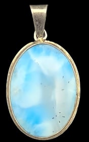 Vintage Oval Sterling Silver & Larimar Gemstone Pendent