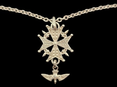 Rare Antique European Sterling Silver Huguenot Cross Pendant Necklace