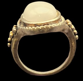 Vintage ca. 1940s Sterling Silver & White Gemstone Ring