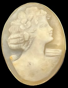 Antique European 835 Silver & Shell Cameo Brooch - Signed
