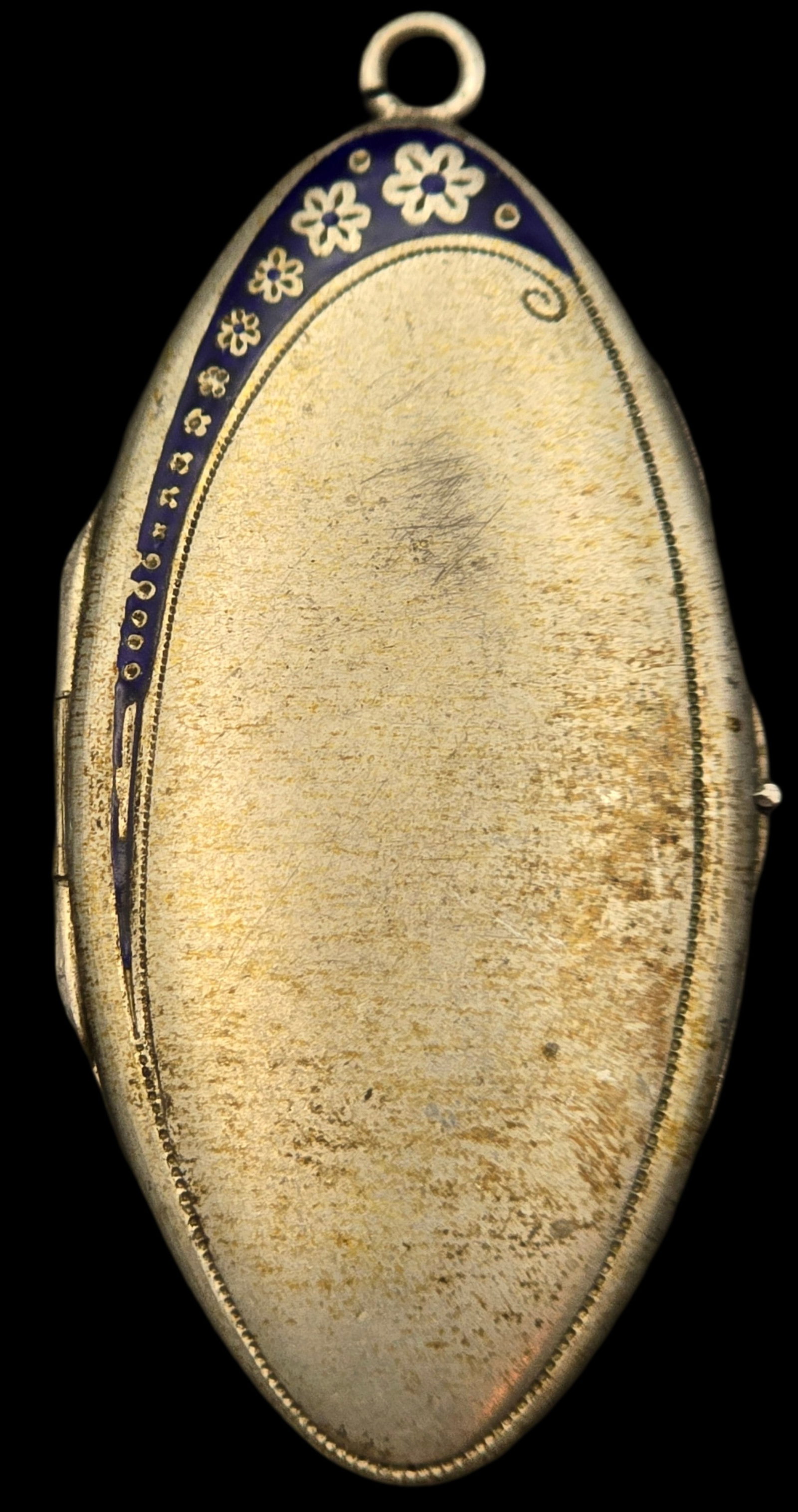 Antique European Gilt 800 Silver & Blue Enamel Locket Pendant: Measures approx. 2" long x 1" wide and weighs ca. 12.8 grams. Very good vintage condition with minor wear and patina according to age. Tested for a minimum of 800 (80%) silver. SHIPPING: We ship in-ho