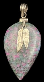 Vintage Sterling Silver & Ruby Zoisite Feather Design Pendant