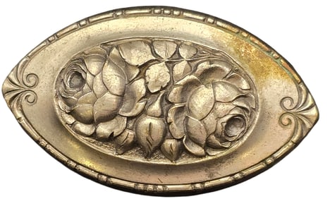 Antique European Goldtone Metal Rose Design Brooch