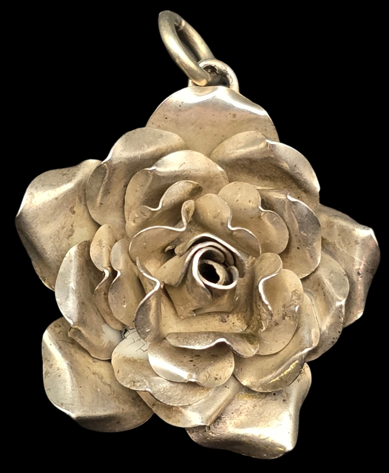 Stunning Vintage European 800 Silver Rose Pendent: Measures approx. 1 1/2" in diameter and weighs ca. 9 grams. Very good vintage condition with minor wear and patina according to age. Marked for 800 (80%) silver. SHIPPING: We ship in-house and charge 