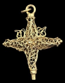 Antique European Gilt 800 Silver Filigree Rosary Cross Pendant