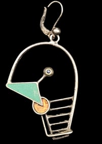 Unsusual Vintage Sterling Silver & Green Gemstone Earring / Pendant