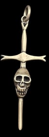 Vintage Sterling Silver Pendant of a Skull Pierced by a Sword