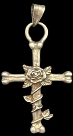 Unusual Vintage Sterling Silver Bones & Roses Pendant