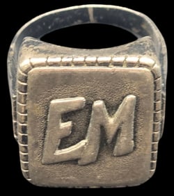 Vintage Art Deco European 800 Silver "EM" Monogram Seal Ring