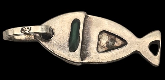 Vintage Sterling Silver & Green/Orange Enamel Fish Pendant