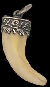 Vintage Alpine European 800 Silver & Animal Tooth Hunting Trophy Pendant