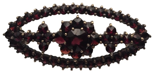Stunning Antique Bohemian Gilt 800 Silver & Garnet Bar Brooch