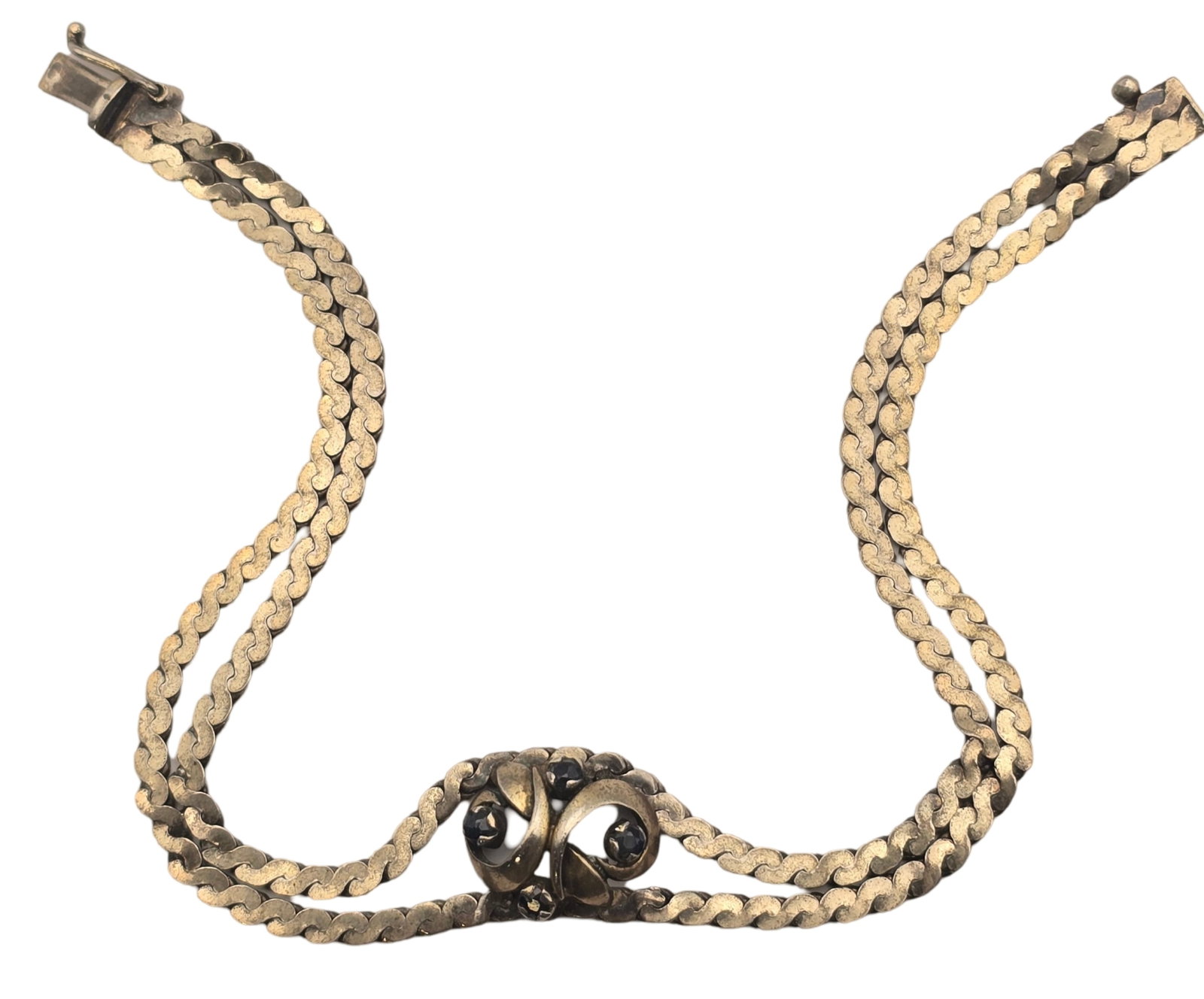 Vintage European 800 Silver & Gemstone Bracelet: Measures approx. 8" long and weighs ca. 10 grams. Very good vintage condition with minor wear and patina according to age. Marked for 800 (80%) silver. SHIPPING: We ship in-house and charge a flat fee