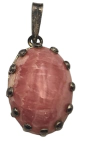 Vintage European 835 Silver & Pink Gemstone Pendant