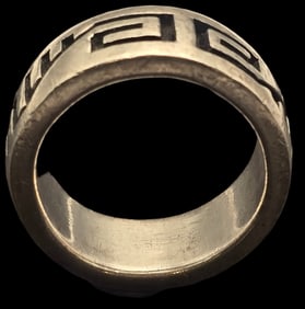 Enigmatic Vintage Sterling Silver Band Ring /w Engraved Symbols