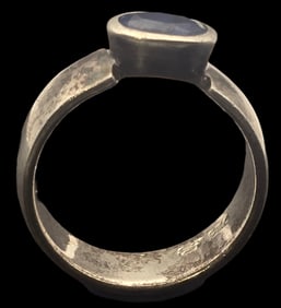 Vintage Sterling Silver Band Ring /w Cut Blue Gemstone - Signed